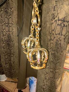 Juicy Couture Gold Tone Crystal Crown Bag Charm Keychain